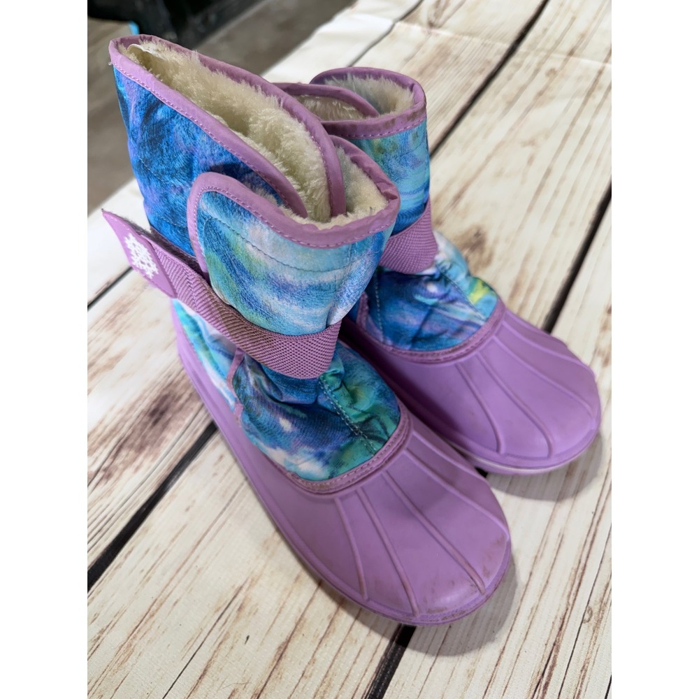 The Childrens Place Girls Purple Tie Dye Faux Fur Lined Snow Duck Boots Size 3